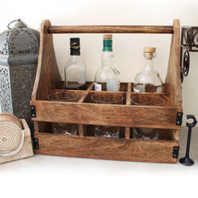 Load image into Gallery viewer, SAVON 6 Bottle Wine Rack Carrier Caddy Crate 14 inch Wood Rustic Glasses Beer Holder
