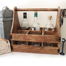 Load image into Gallery viewer, SAVON 6 Bottle Wine Rack Carrier Caddy Crate 14 inch Wood Rustic Glasses Beer Holder