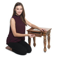 Load image into Gallery viewer, Wooden Side end Table Square White Flowers Carved