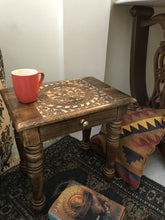 Load image into Gallery viewer, Wooden Side end Table Square Tree of Life Carved