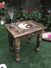 Load image into Gallery viewer, Wooden Side end Table Square yin yang Carved
