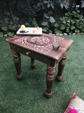 Load image into Gallery viewer, Wooden Side end Table Square Tree of Life Carved