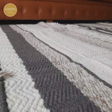 Load and play video in Gallery viewer, Hand Woven Wool Area Rug  Woven Gray White Stripes 1216
