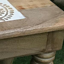Load image into Gallery viewer, Wooden Side end Table Square White Paisely Carved