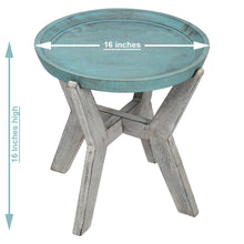 Load image into Gallery viewer, Serving Table Wood Side end Round Blue Rustic Wooden Tray Collapsible Distressed