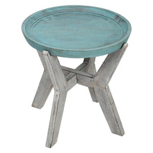 Load image into Gallery viewer, Serving Table Wood Side end Round Blue Rustic Wooden Tray Collapsible Distressed