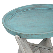 Load image into Gallery viewer, Serving Table Wood Side end Round Blue Rustic Wooden Tray Collapsible Distressed
