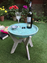 Load image into Gallery viewer, Serving Table Wood Side end Round Blue Rustic Wooden Tray Collapsible Distressed