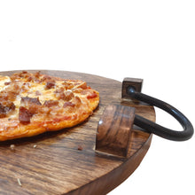 Load image into Gallery viewer, Wood party serving platter round cheese board tray wine crackers meat 14 inch circle