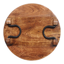 Load image into Gallery viewer, Wood party serving platter round cheese board tray wine crackers meat 14 inch circle