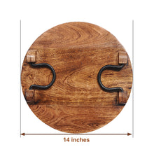 Load image into Gallery viewer, Wood party serving platter round cheese board tray wine crackers meat 14 inch circle