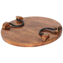 Load image into Gallery viewer, Wood party serving platter round cheese board tray wine crackers meat 14 inch circle