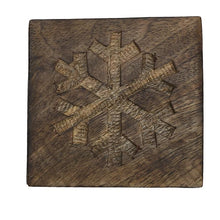 Load image into Gallery viewer, Wooden Square Coaster Snowflake set of 6 with stand rustic
