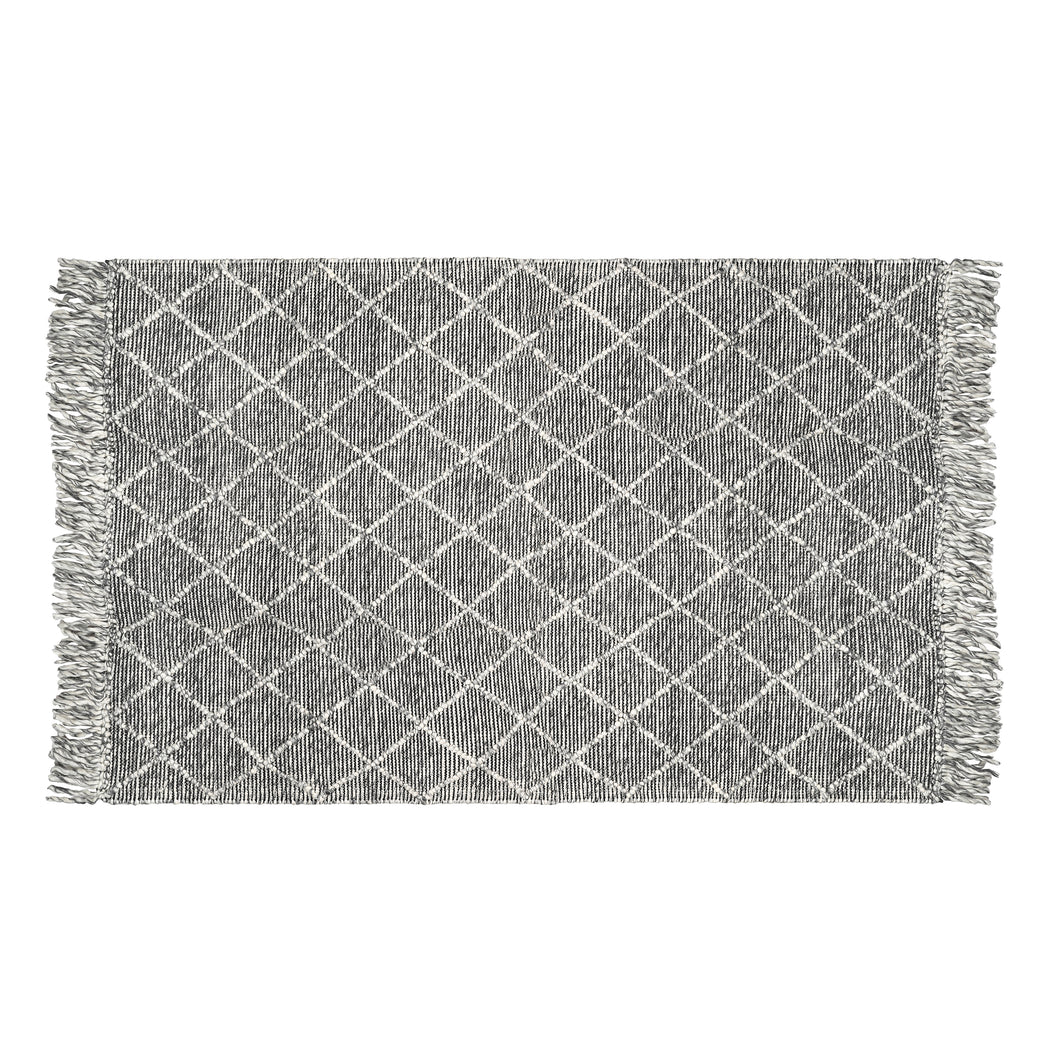 Hand Wool Area Rug Woven Black Gray Harlequin Frills 1196