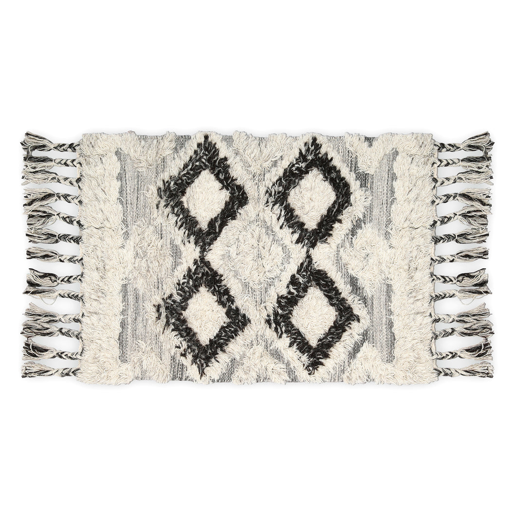 Hand Woven Wool Area Rug Woven Gray Argyle Boho Chic 1212