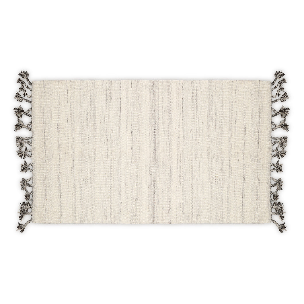 Hand Woven Wool Area Rug Woven White With Gray Shades 1224