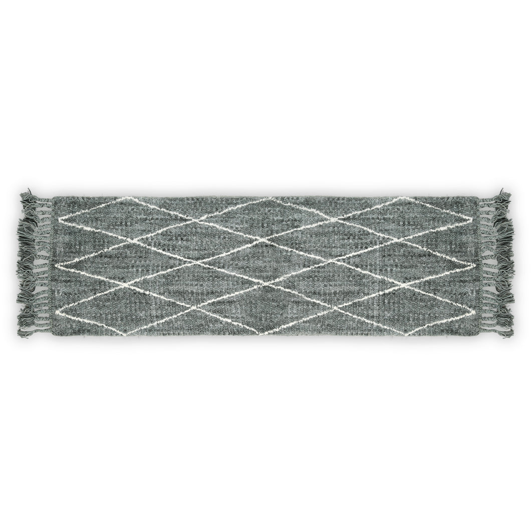 Hand Woven Wool Area Rug Harlequin Gray White 1236