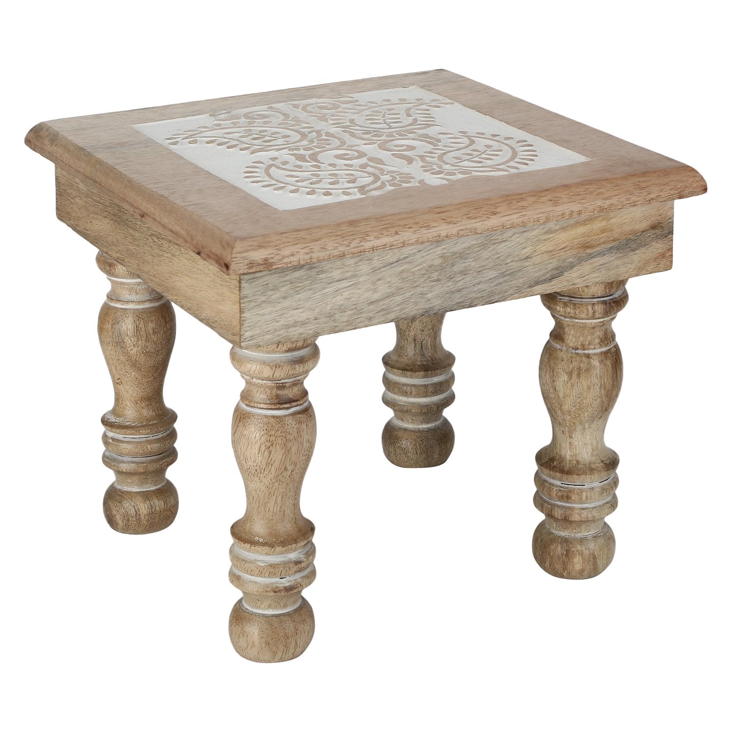 Wooden Step Stool Small Footstool footrest Table White Paisely – savonhome