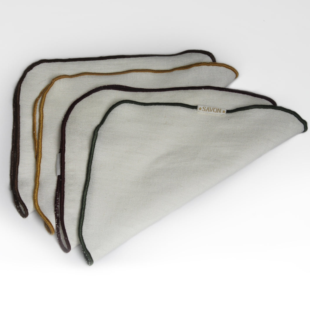 Cotton Cloth Cocktail Napkin 7x7 inch White with Colored Border Trim Set of 12 Gold Green Brown Coffee