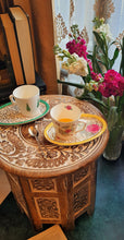 Load image into Gallery viewer, Small Rustic Wood Table Round White Side end Carved Indian Coffee Accent
