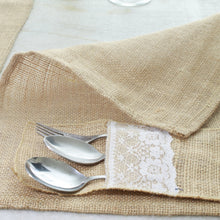 Load image into Gallery viewer, Jute Table Runner with 6 Table Mats 6 Cutlery Holders Rustic 13 Piece Set
