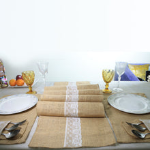 Load image into Gallery viewer, Jute Table Runner with 6 Table Mats 6 Cutlery Holders Rustic 13 Piece Set
